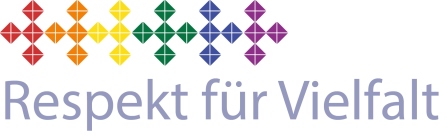 Das Logo vom "Runden Tisch für Akzeptanz und Respekt". Auf dem Logo stehen die Worte: "Respekt für Vielfalt."